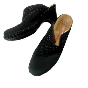 Soft 8 1/2 Leather Upper Lining Sock Mules Clogs Deep Navy / Black